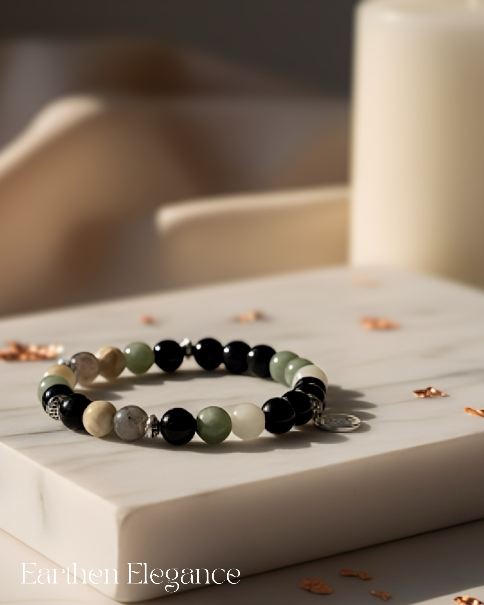 The Orator's Anchor grounded communication and protection bracelet with Obsidian, Amazonite, and Tourmaline.