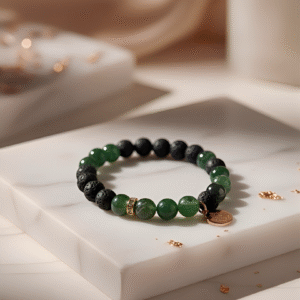 The Guardian Anchor grounding protection stone bracelet with black Lava Stone, Obsidian, and Agate.