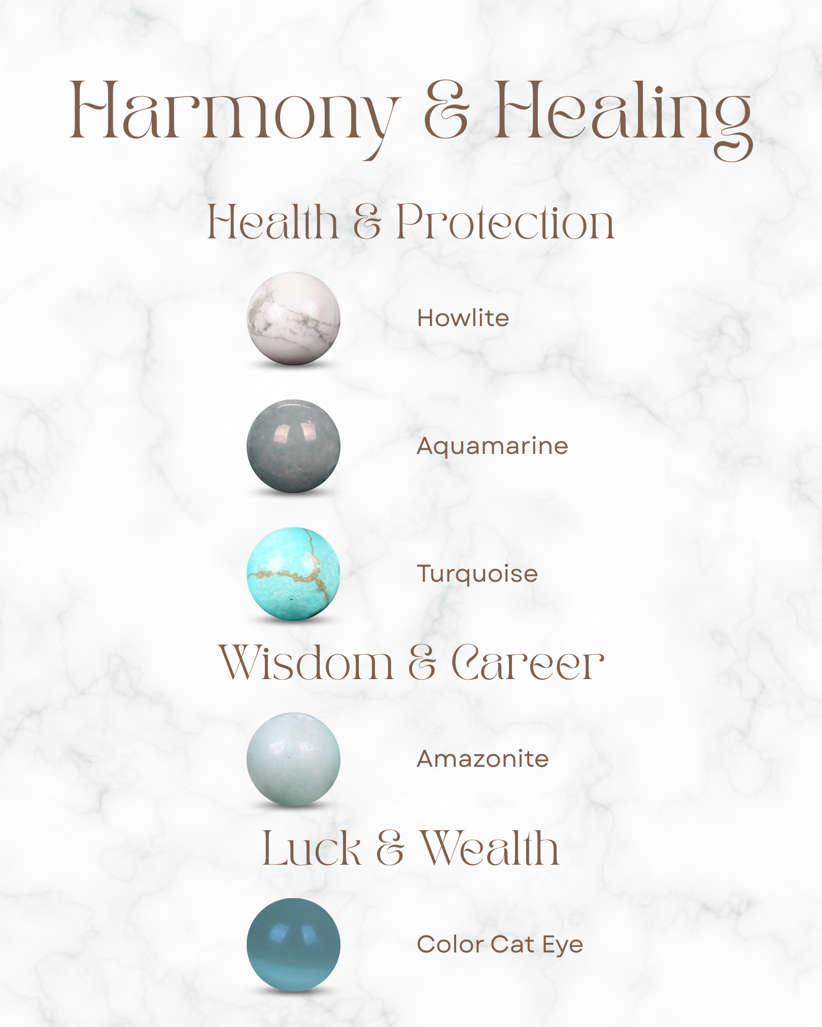 A healing crystal bracelet with blue and green stones for stress relief and harmonious self-expression.