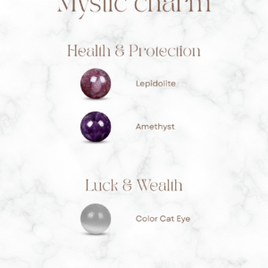 A calming crystal bracelet for meditation and stress relief, featuring deep purple Amethyst and Cat's Eye.